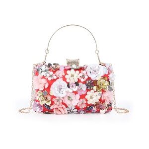 Clutches Flower Evening Handbag Chain Strap Shoulder Bag Red new